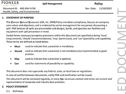Spill Management Policy Cover